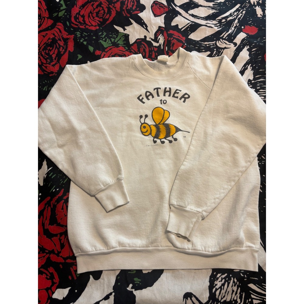 Vintage Fruit of the Loom Father to Bee Sweatshirt Mens Large Cream Graphic 80s